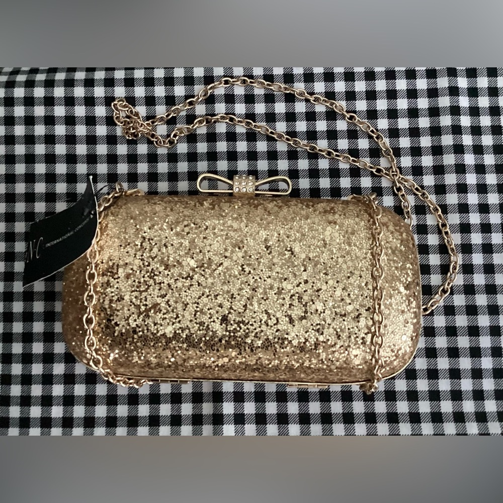 INC Gold Glitter Clutch Purse